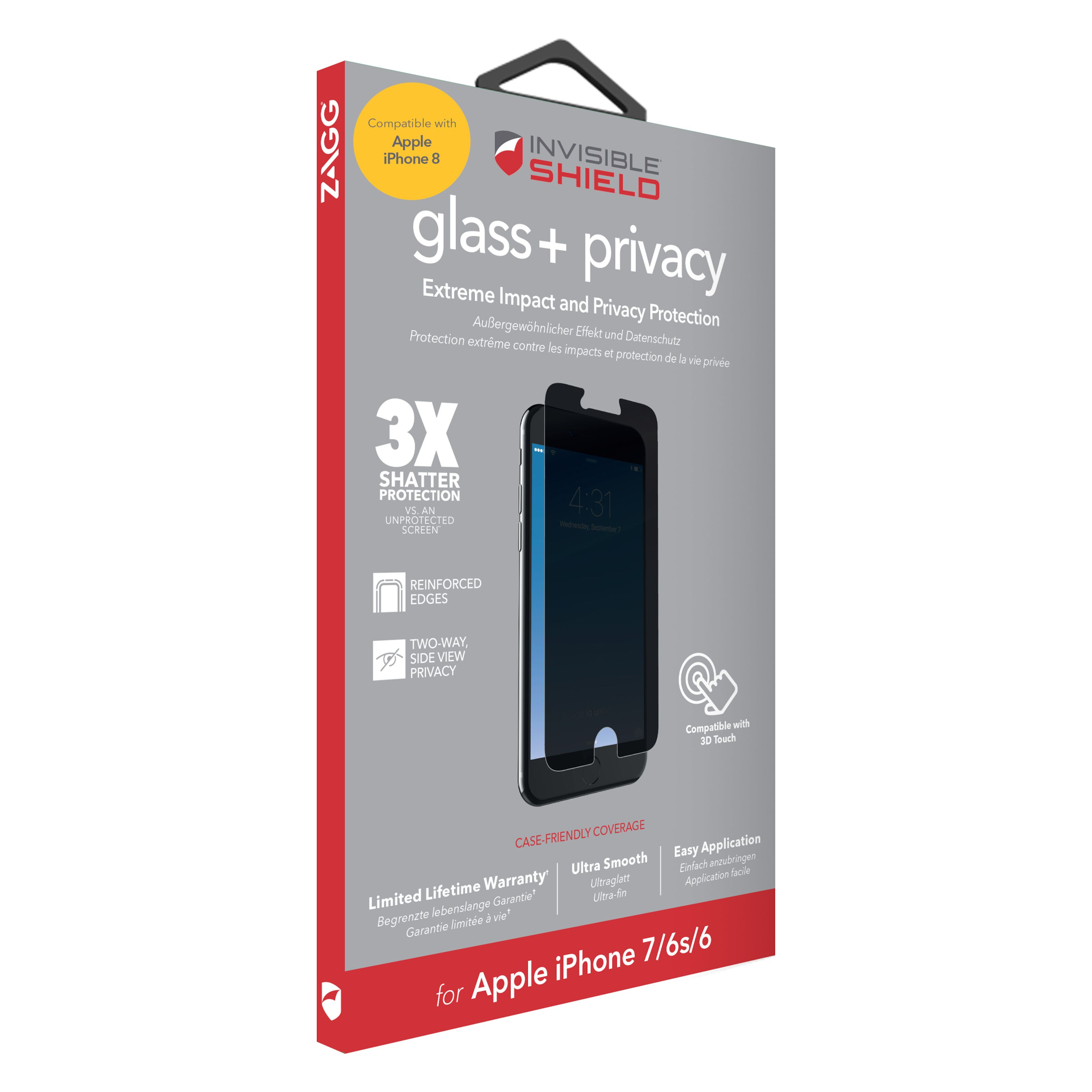 Invisible Shield Glass+ Privacy Skärmskydd för iPhone 6 7 och 8