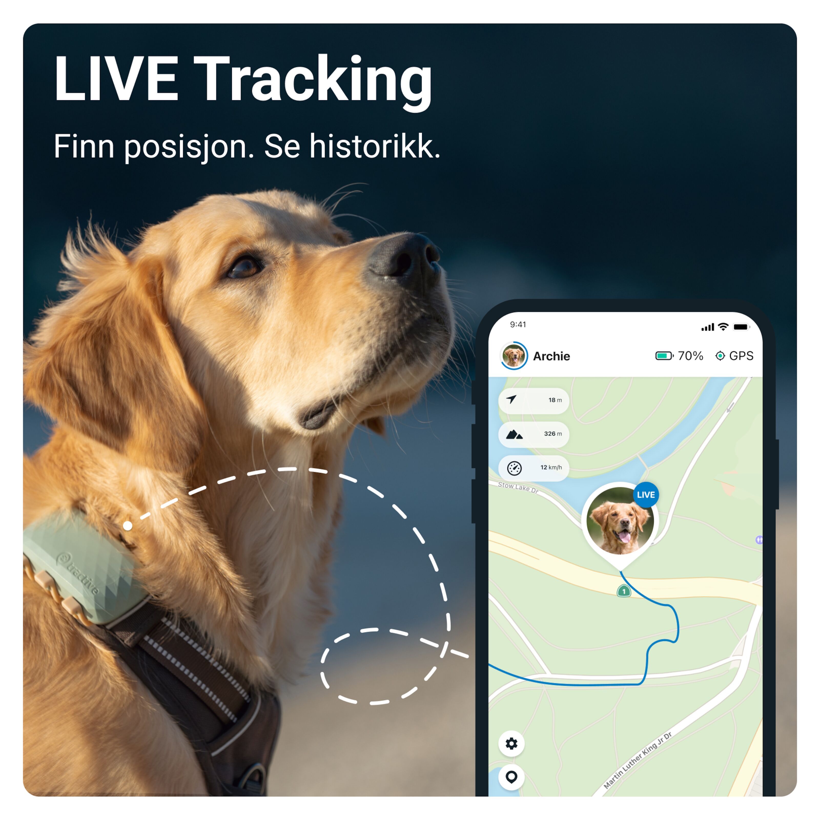 Tractive DOG XL GPS-sporingsbrikke For Hund - GPS-tracker | Kjell.com