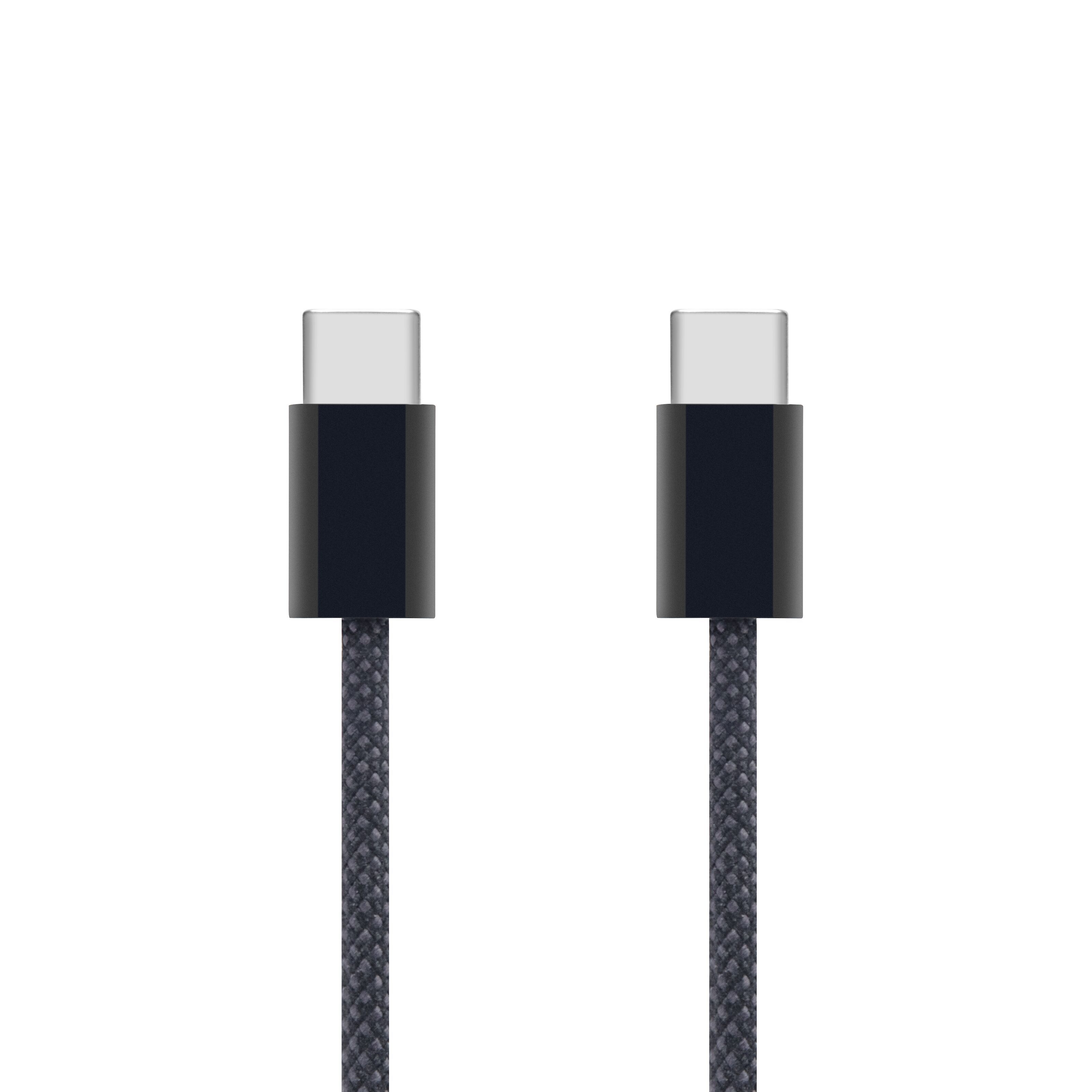 Linocell Flätad USB-C- till USB-C-kabel Svart 2 m