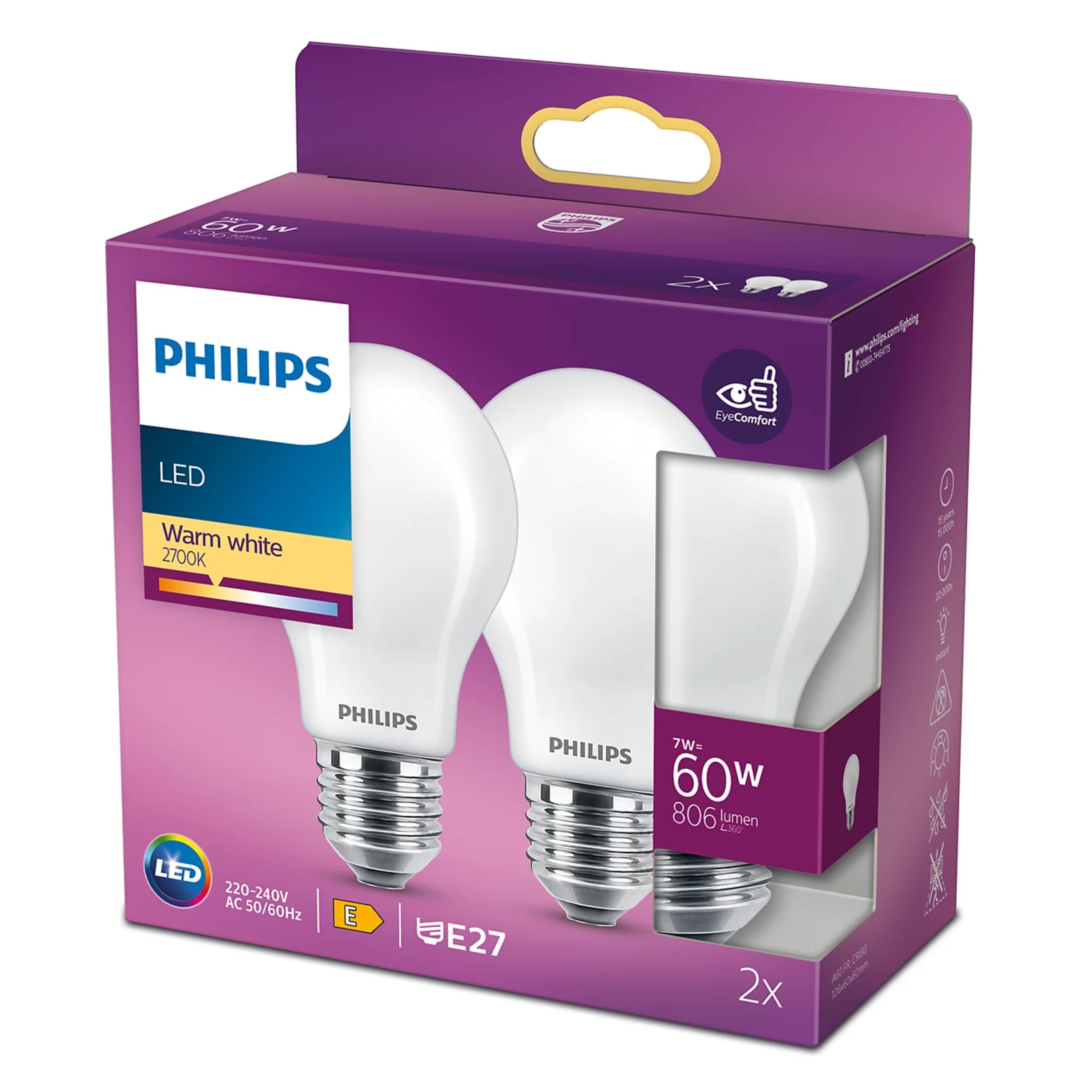 Philips Philips LED-lampa frostad E27 806 lm 2-pack