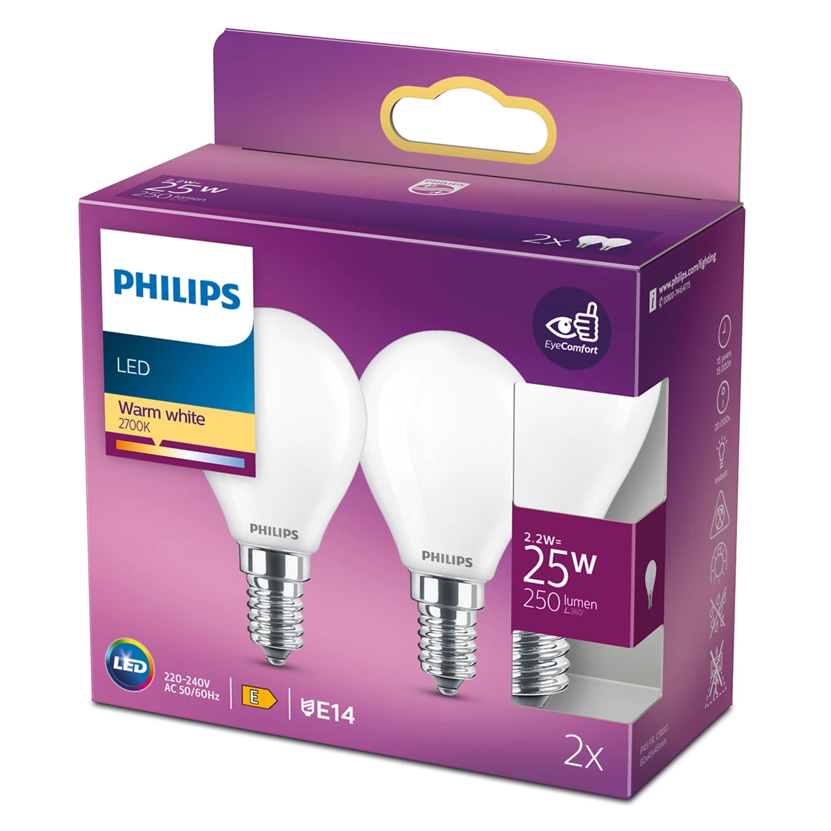 Philips Philips LED-Lampa Kron Frostad E14 250lm 2-pack