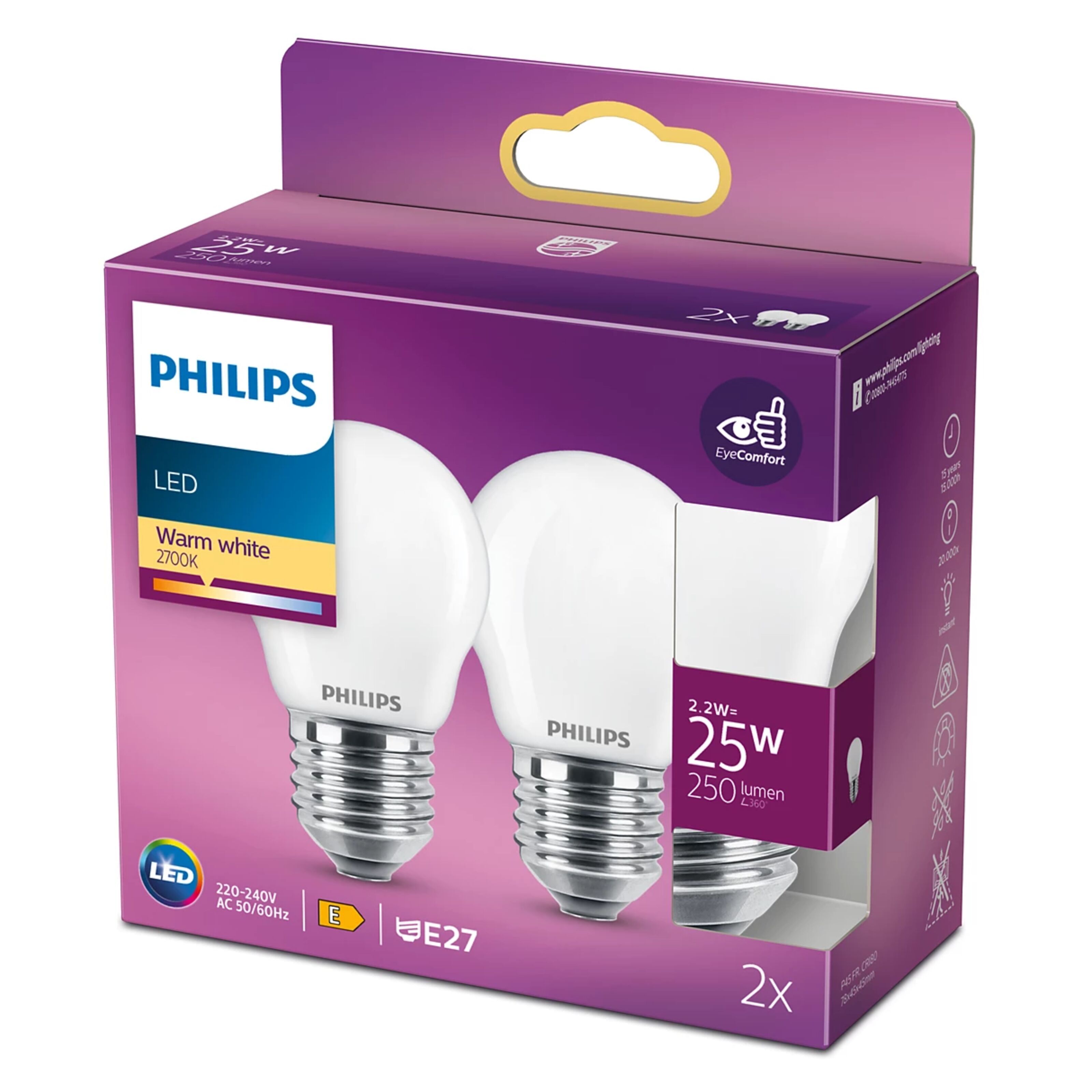 Philips Philips LED-Lampa Kron Frostad E27 250lm 2-pack