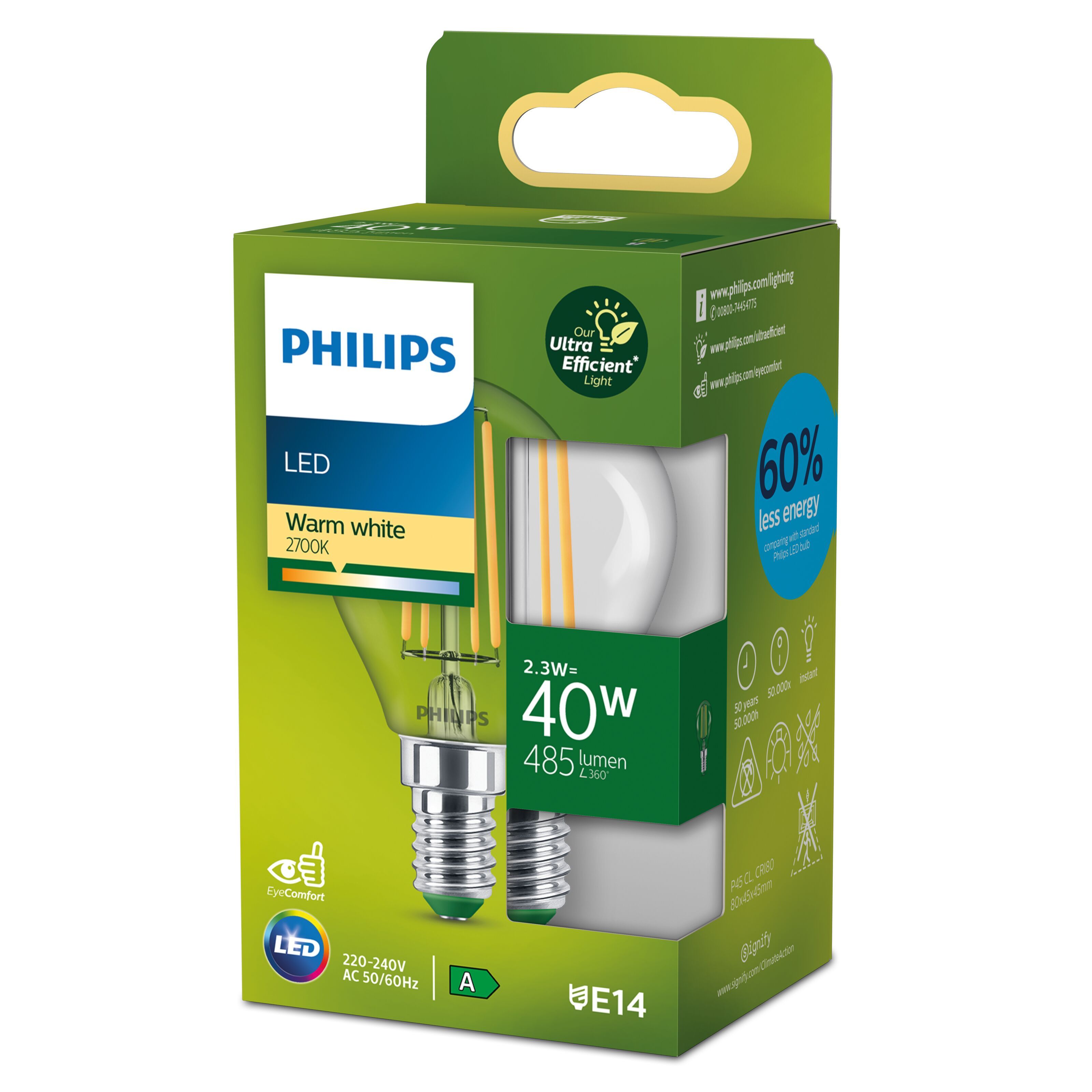 Philips Ultra Efficient E14 LED-lampa 485 lm