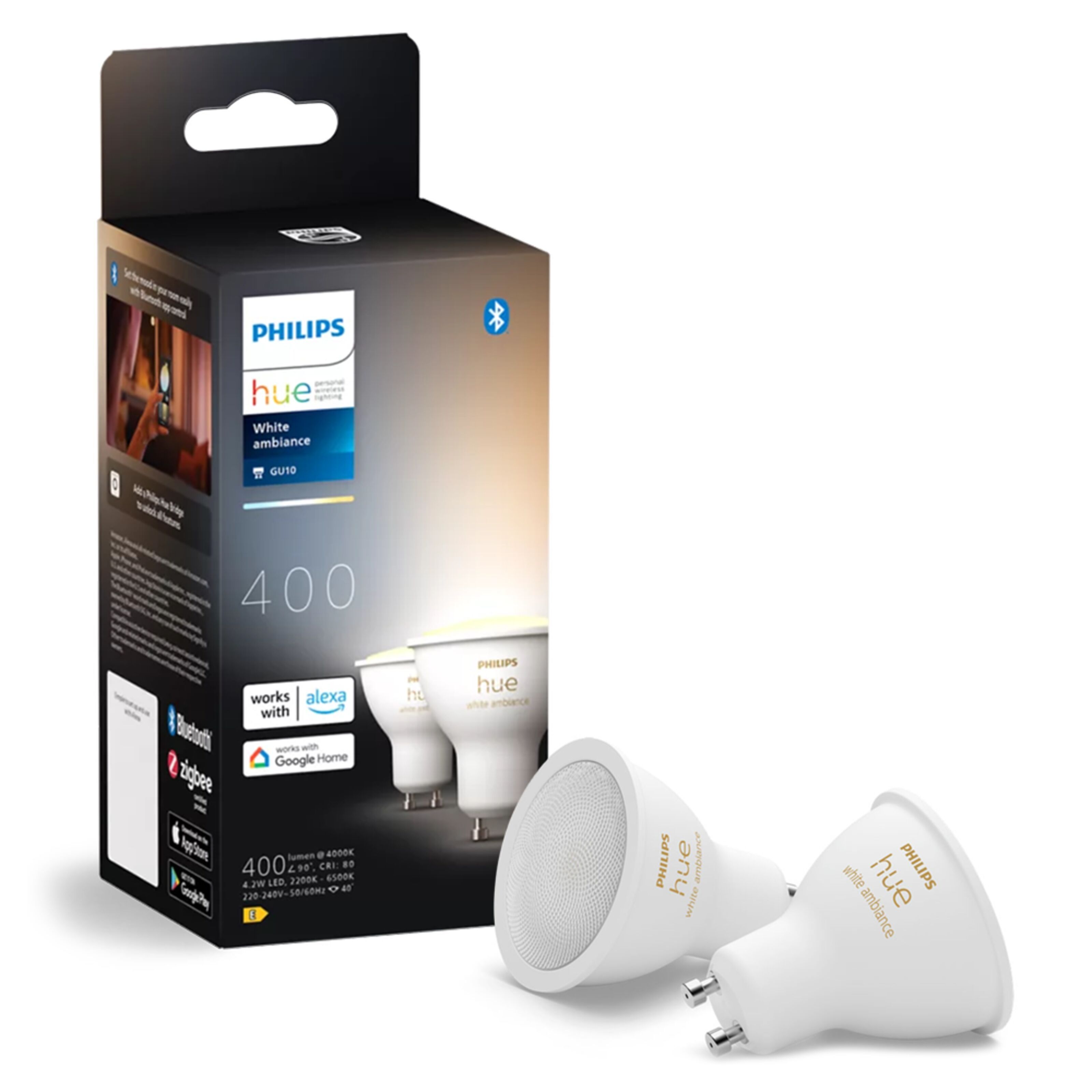 Philips Hue White Ambiance Smart LED-lampa GU10 400 lm 2-pack