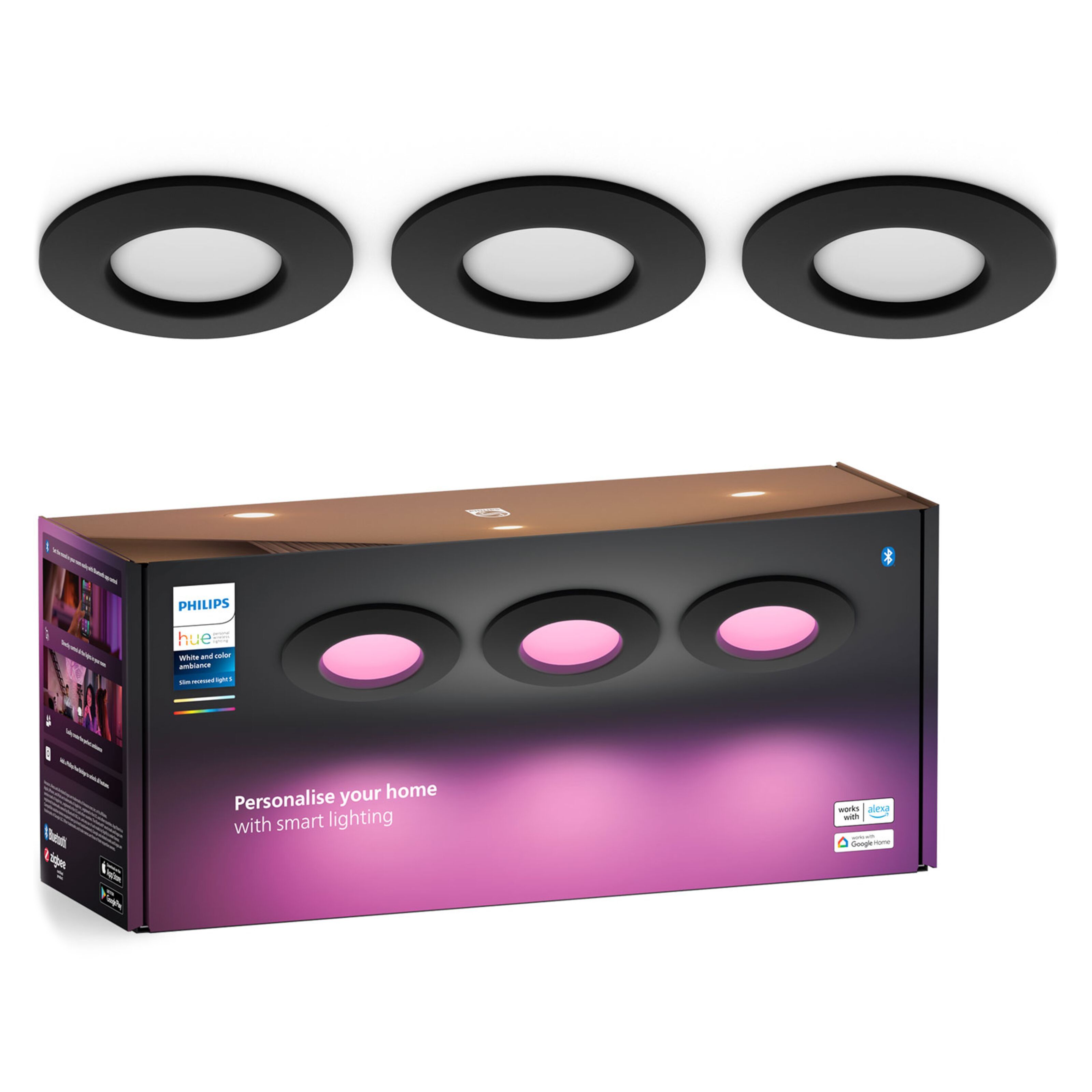 Philips Hue Slim infälld belysning Ø90 mm 3-pack Svart