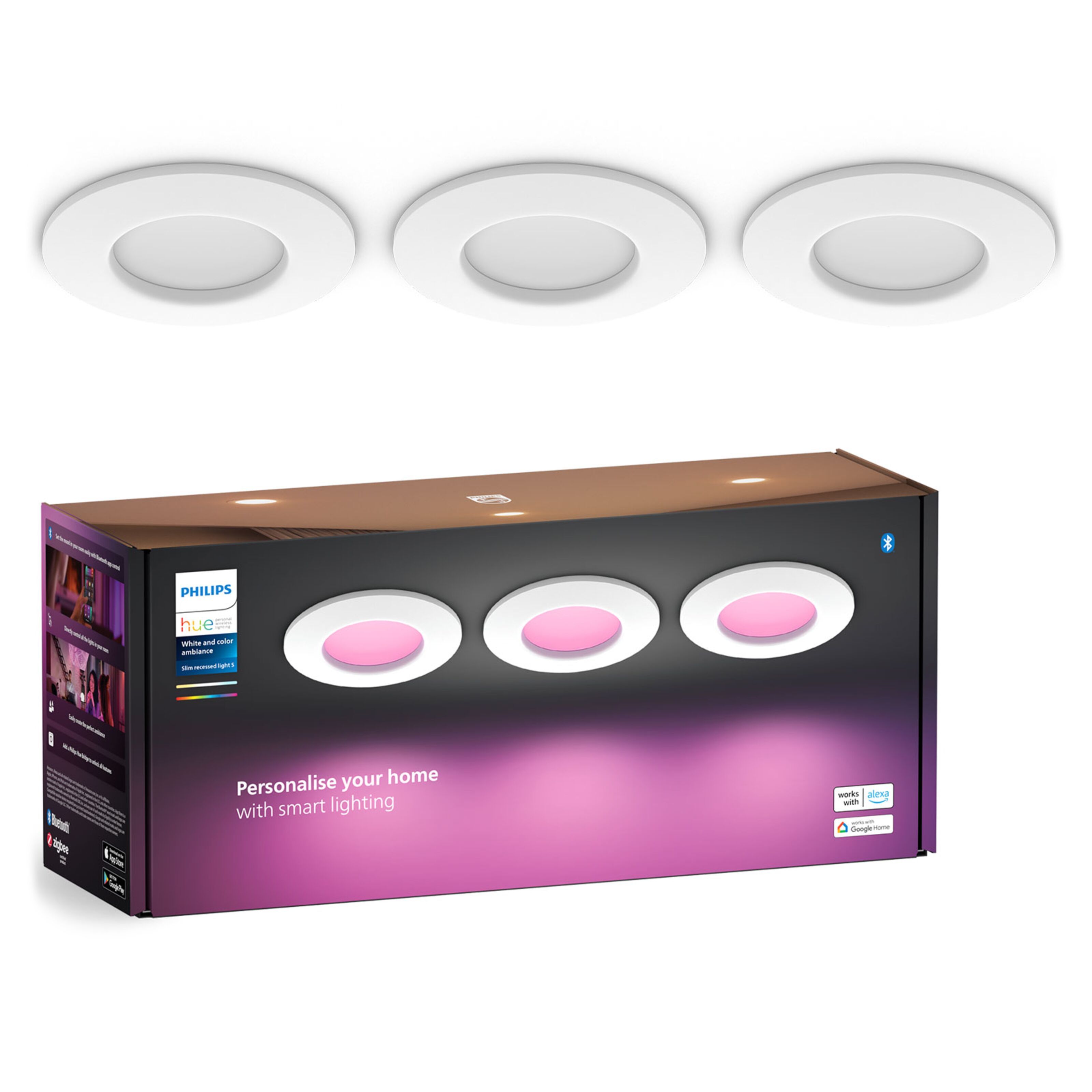 Philips Hue Slim infälld belysning Ø90 mm 3-pack Vit